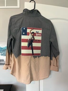 Graphic Two-Tone Button-Up Shirt with 'The Boss' Back Patch